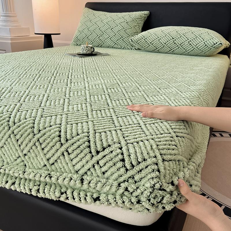 Bettlaken mit Gummizug Einzel-/Queen-/King-Spannbettlaken Matratzenbezug Winter Warm Korallenfleece Spannbettlaken für Bett 48X74CM pillowcase-2
