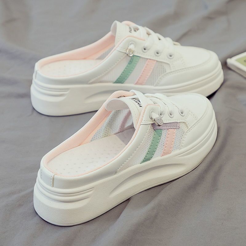 Damen-Sneaker, Pantoletten, bequem, zum Hineinschlüpfen, flach, atmungsaktiv, leicht, Plattform, lässig, offener Rücken, Netz-Wanderschuhe, Sneaker, Outdoor-Hausschuhe für Damen 36
