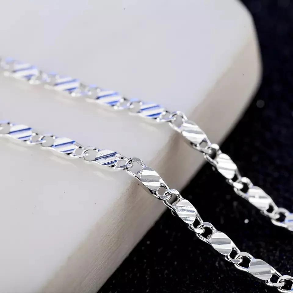 Modische 18K Gold Halskette 2mm 16/18/20/22/24/26/28/30 Zoll Seitenketten Halskette Für Damen Herren Schmuck 925 Silber Halskette 50cm silber