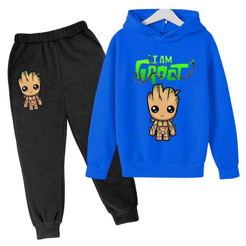 Kawaii Baby Marvel Groot Hoodie Kinder Mode Street Hoodie+Hosen Anzug Lässig Jogging Sweatshirt Ich Bin Groot Lustig Cartoon G 160 schwarz