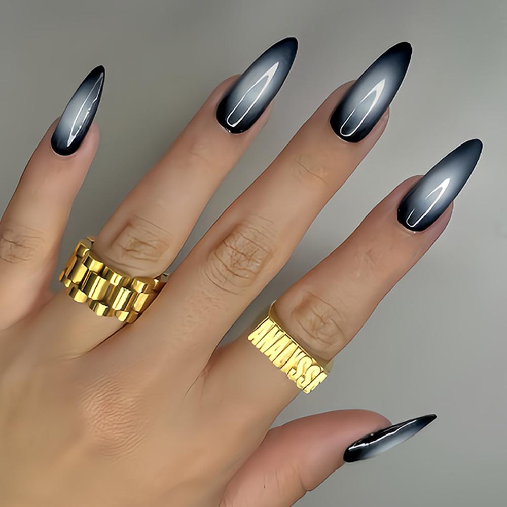 24 Stück Schwarz Braun Smudge Mandel Falsche Nägel Glänzend Vollabdeckung Press-On Nägel Herbst Winter Tägliche Maniküre-Tipps Für Frauen