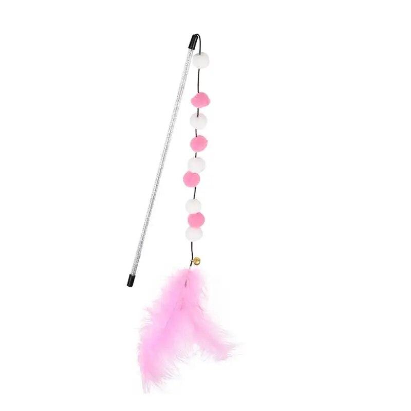 Pompom Katze Spielzeug Interaktive Stick Feder Spielzeug Kätzchen Necken Spielen Plüsch Ball Pet Liefert Für Katze Spielzeug rosa