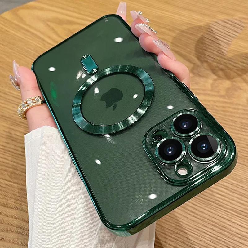 Für iPhone 16 15 Pro Max Luxus-Kabelloses Laden Magsafe-Hülle Für iPhone 14 Plus 13 12 11 Pro Max Weiche transparente Silikonabdeckung For iPhone 14 Pro dunkelgrüne