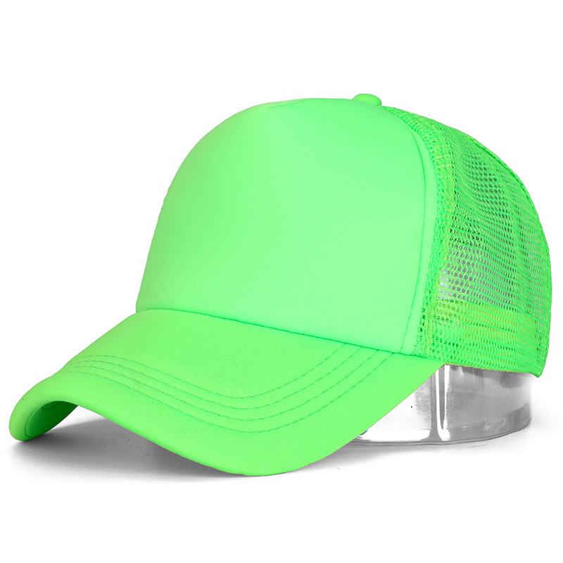 Unisex-Kappe, lässig, einfarbig, Mesh-Baseballkappe, verstellbare Snapback-Hüte für Damen und Herren, Hip-Hop-Trucker-Kappe 54cm-60cm fluoreszierende grün