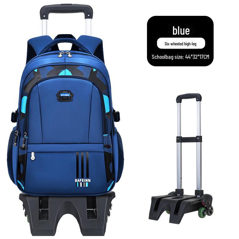 Trolley-Rucksack mit großem Fassungsvermögen für Schüler der Klassen 2-6 high school six-wheeled trolley blau