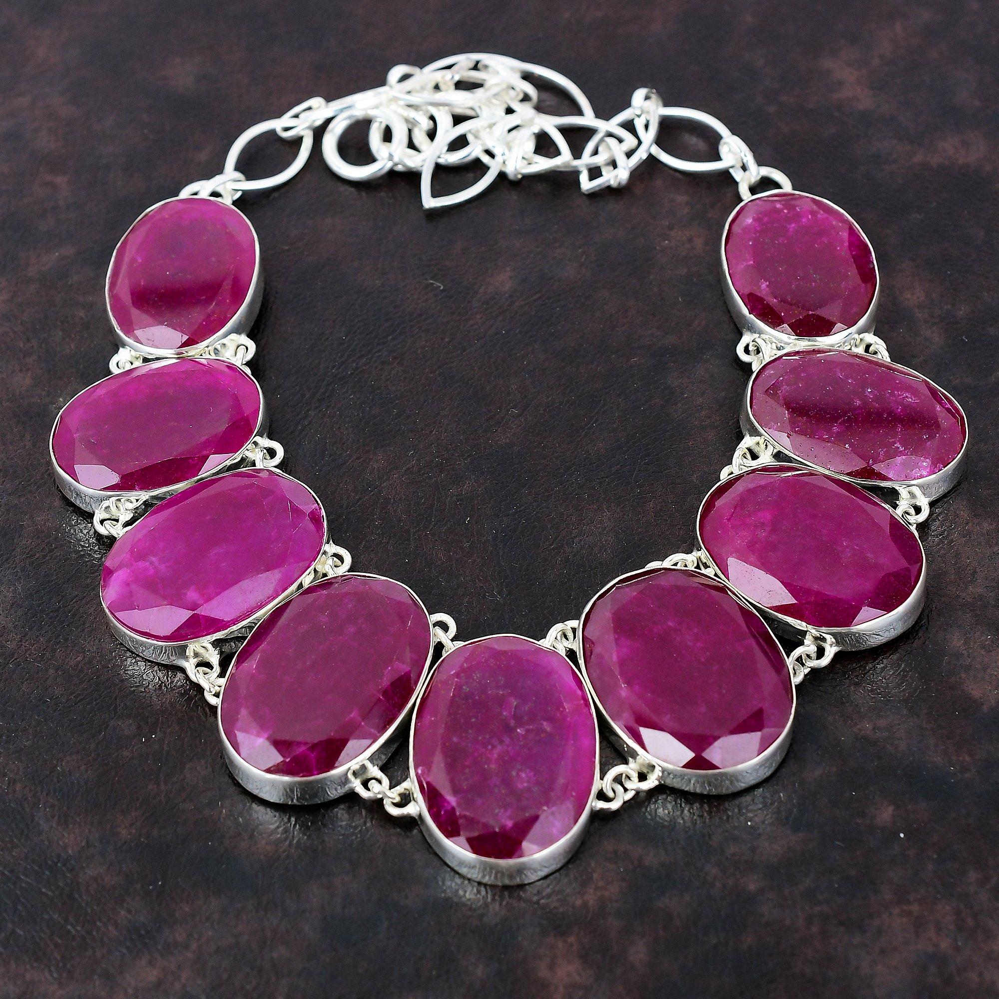 Facettierte Kaschmir-Rubin-Halskette, 925er-Sterlingsilber-Halskette, verstellbare Kette, handgefertigter Edelstein-Schmuck, Geschenk für Sie, stilvolle Halskette Adjustable With18 Inches