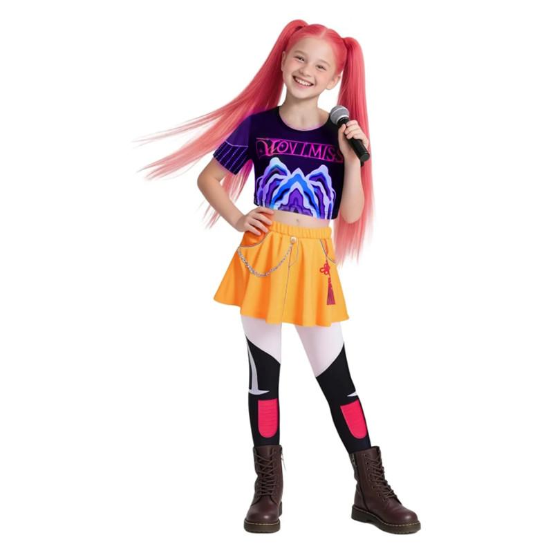 Kpop Rumi Zoey Mira Party Girls Dämonen Kostüm Jäger Cosplay Outfit Jacke Oberteil Shorts Kinder Halloween Kostüme Sänger Cosplay 130 schwarz