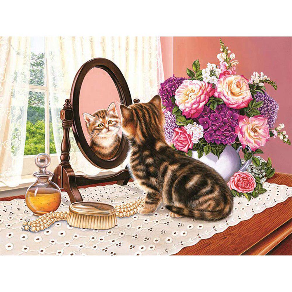 Tier-Diamant-Gemälde, Blumen-Strassstein, volle runde Diamant-Stickerei, Blumen-Katze-Kristall-Gemälde 20X30CM