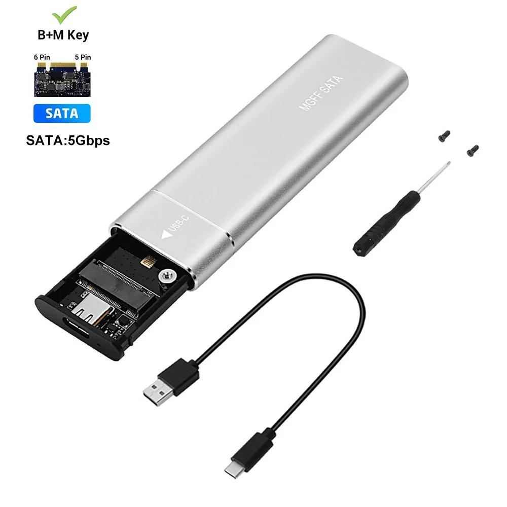 M2 SSD Gehäuse Duales Protokoll NVMe SATA SSD Gehäuse Adapter 10Gbps USB 3.1 Typ C Externes M.2 Gehäuse Unterstützt M Keys B&M Keys Only SATA Silver