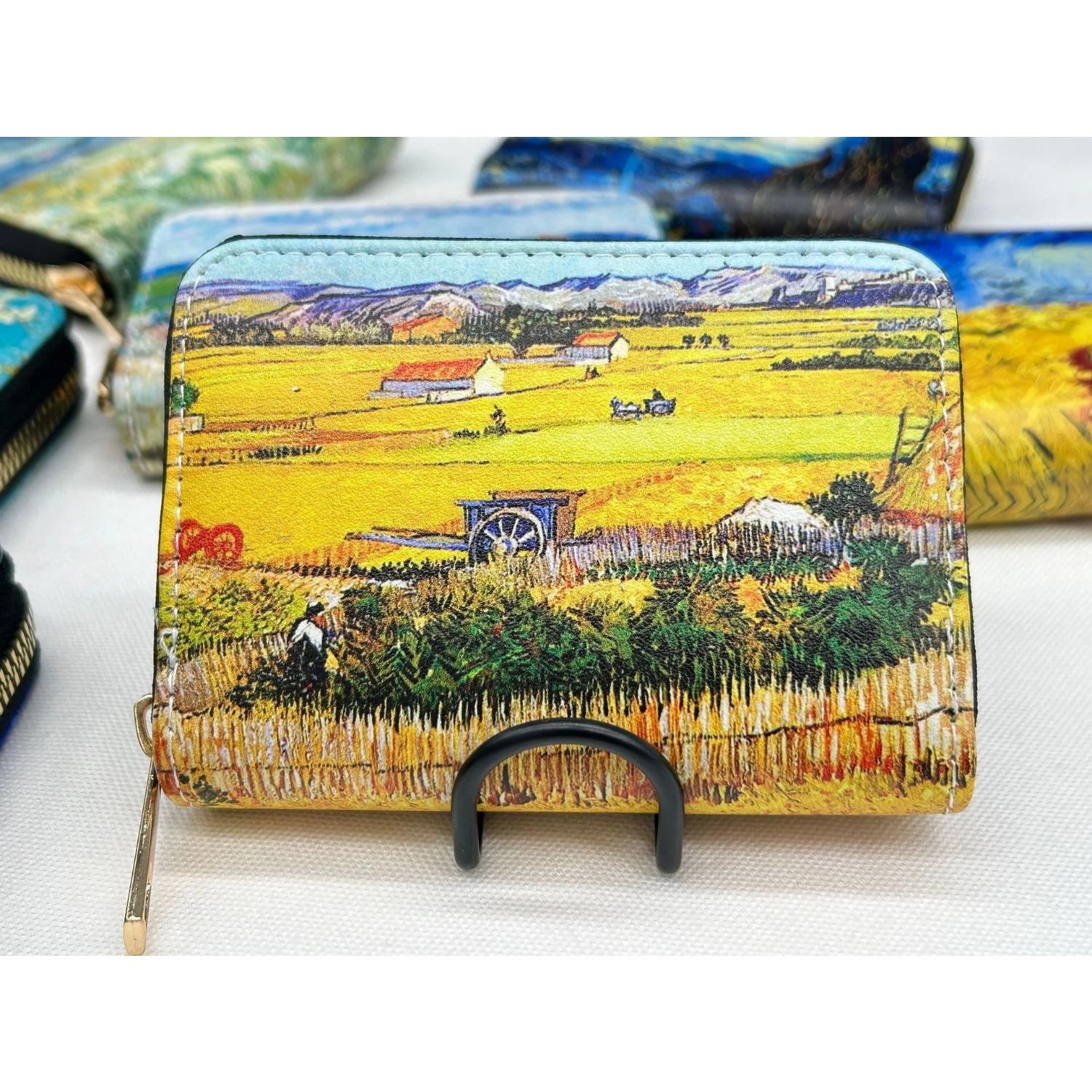 Neue PU-Leder-Druck-Münzen-Karten-Reißverschluss-Geldbörse Mode Van Gogh Gemälde Männer Frauen Kredit Passport Card Tasche Halter Souvenirs