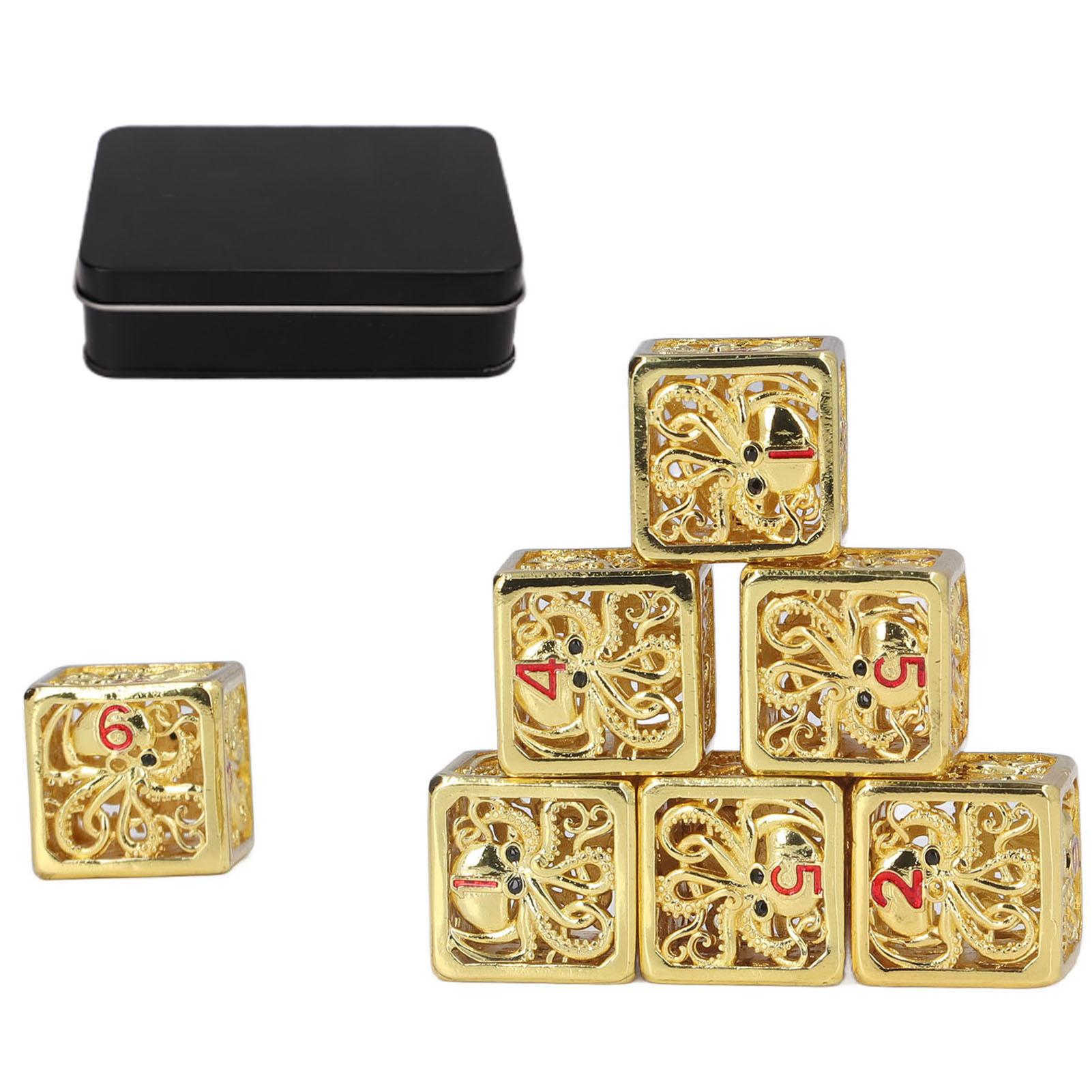 7 Stück Hohl Tintenfisch Geschnitztes Muster Würfel Feiertagsparty Quadratisches Metallwürfelset Requisiten für Rollenspiele
