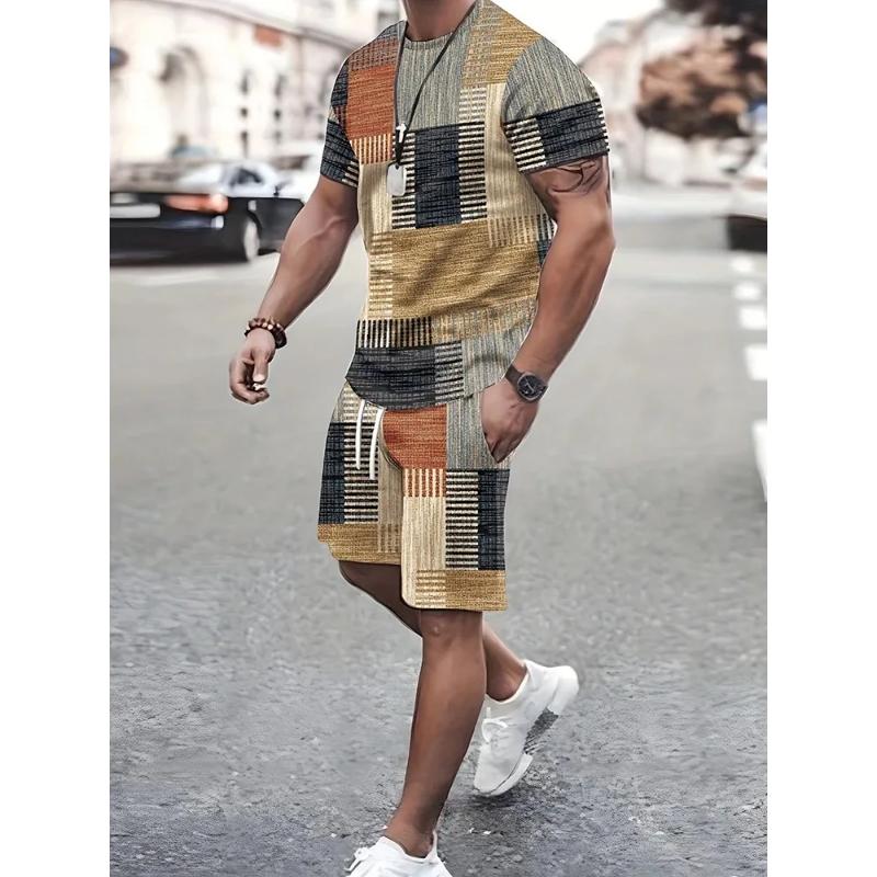 2025 Neues Sommer Herren Set Streifen 3D Druck Kinder Erwachsene Outfits Herren T-Shirt Anzug Mode Herren Trainingsanzug Sets Übergröße Herrenbekleidung XL