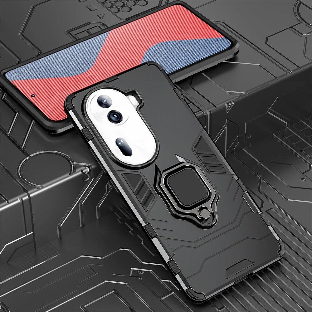KEYSION Stoßfestes Panzer-Case für OPPO Reno11 11 Pro 5G Weiches Silikon+PC Metallringständer Handy-Rückabdeckung für OPPO Reno 11 5G for Reno11 Pro 5G schwarz