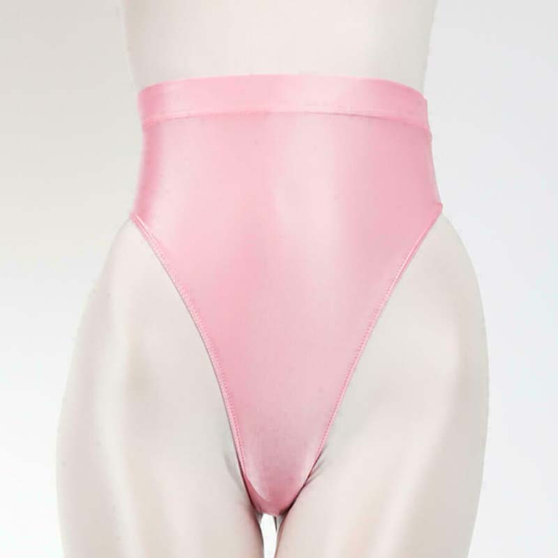 1PC Unterwäsche Satin glänzend G-String Höschen Dessous dünnen Tanga atmungsaktiv Wet Look Hipster glänzend M hellrosa