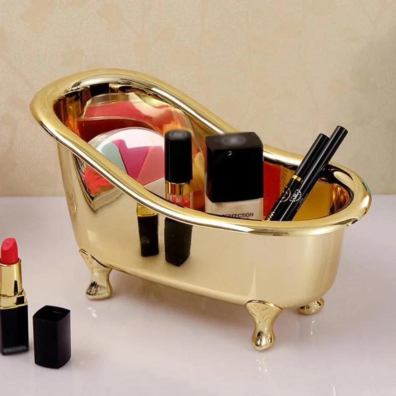 Mini Badewanne Seife Schmuck Lagerung Box Make-Up Organizer Container Desktop Verschiedene Lagerung Fall Gold Silber Verschiedene Lagerung Box gold