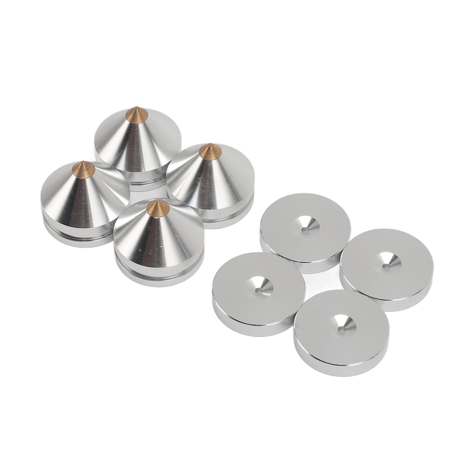 4er Set Lautsprecher-Isolationsfüße Aluminiumlegierung Lautsprecher-Vibrationsabsorber Spike für CD-DVD-Player silber