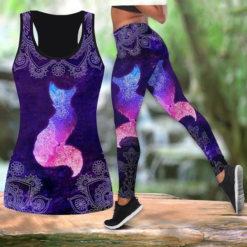 Yoga-Outfit mit Fuchs-Aufdruck für Damen, modische 3D-gedruckte Workout-Leggings, Fitness, Sport, hohe Taille, lässige Yoga-Hose XS violett
