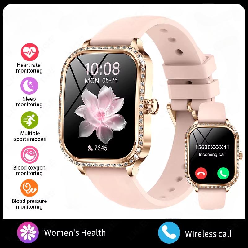 2025 Neue Smartwatch Damen 1,75  HD-Display Herzfrequenzmesser IP68 Wasserdicht Sport Fitness BT Anruf Smartwatch Für Dame Geschenk Silicone Belt gold