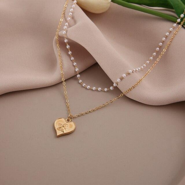 Neue einfache Gold-Multilayer-Halskette für Mädchen, geometrische Anhänger-Halskette, Damen-Halskette, Schmuck-Zubehör