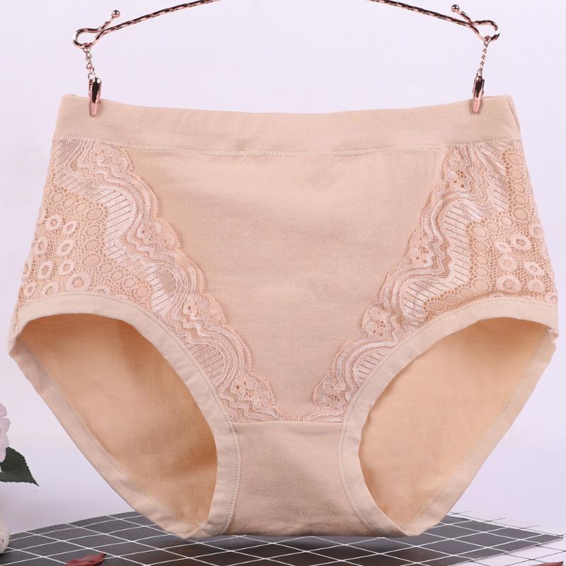 1PC Unterwäsche Baumwolle Spitze Plus Größe Höschen Wäsche Slips Hohe Taille Frauen Mittleren Alters 6XL beige