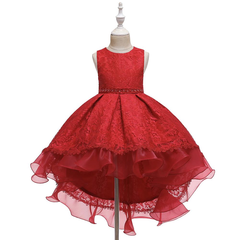 Prinzessin Blumenmädchen Kleid Spitze Hochzeit Geburtstag Party Kleider für Mädchen Kinder Teenager Long Tail Ballkleid 150 rot