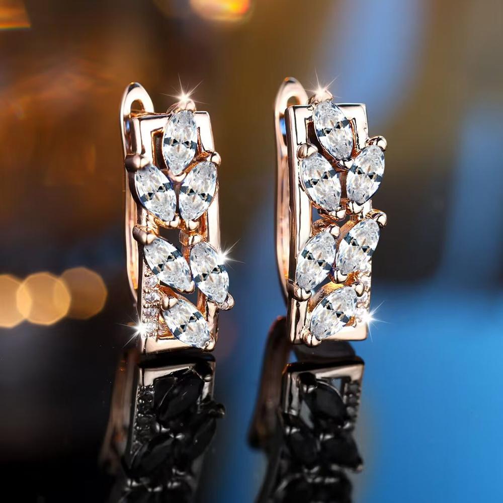 Vintage Marquise Cut Royal Blau Zirkon Blatt Creolen für Frauen Gold Farbe Schmuck Geschenk weiß/gold