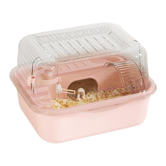 Hamsterkäfig, Kleintierstall, große Kapazität, transparentes Design, Rennmäuse, Nagetierkäfig, Kleintierkäfig, Spielhaus rosa