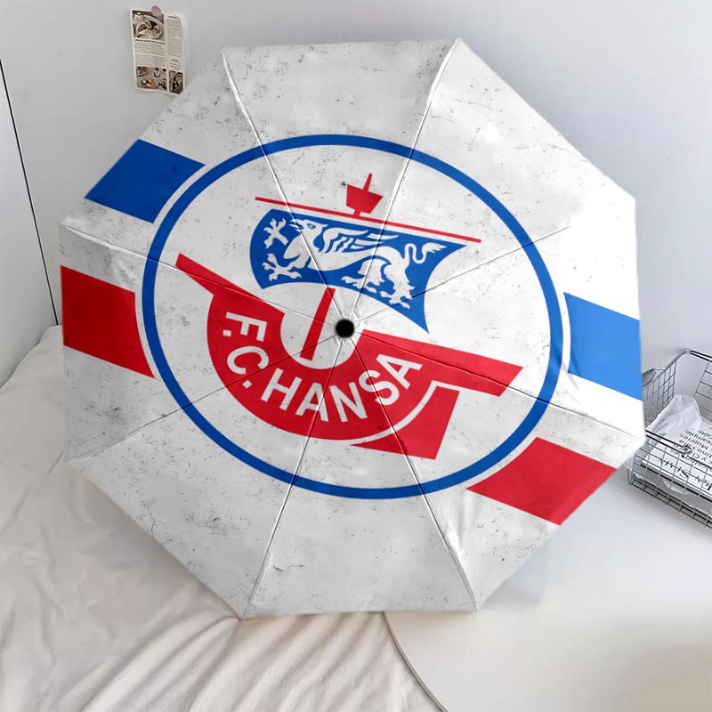 1 Stück Automatischer Faltregenschirm - FC Hansa Rostock Muster, Tragbares & Faltbares Design mit 8 Speichen, Weihnachts-Geburtstagsgeschenke bunt