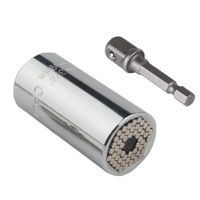2 Stück/Set Universelles Drehmomentschlüssel-Kopf-Set Stecknuss-Hülse 7-19mm Bohrmaschine Ratsche Buchse Schraubenschlüssel Schlüssel Magisch Multi Handwerkzeuge gray