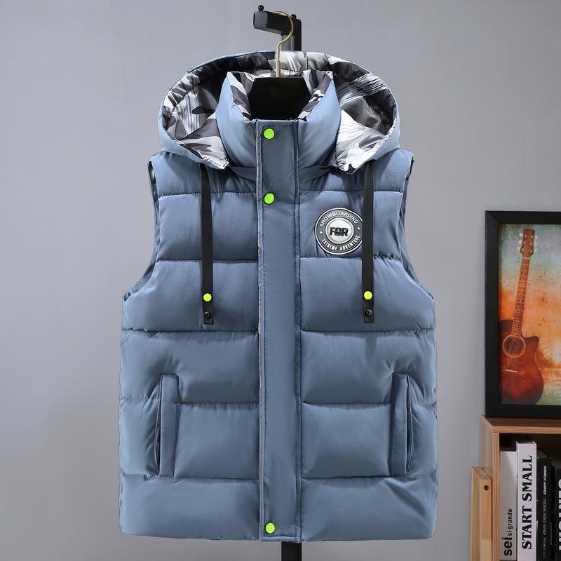 Kapuzen Herren Herbst Ärmellose Jacke für Herren Mode Warm Kapuzen Herren Winter Weste Leicht Übergröße Herren Arbeitsweste Weste M blau