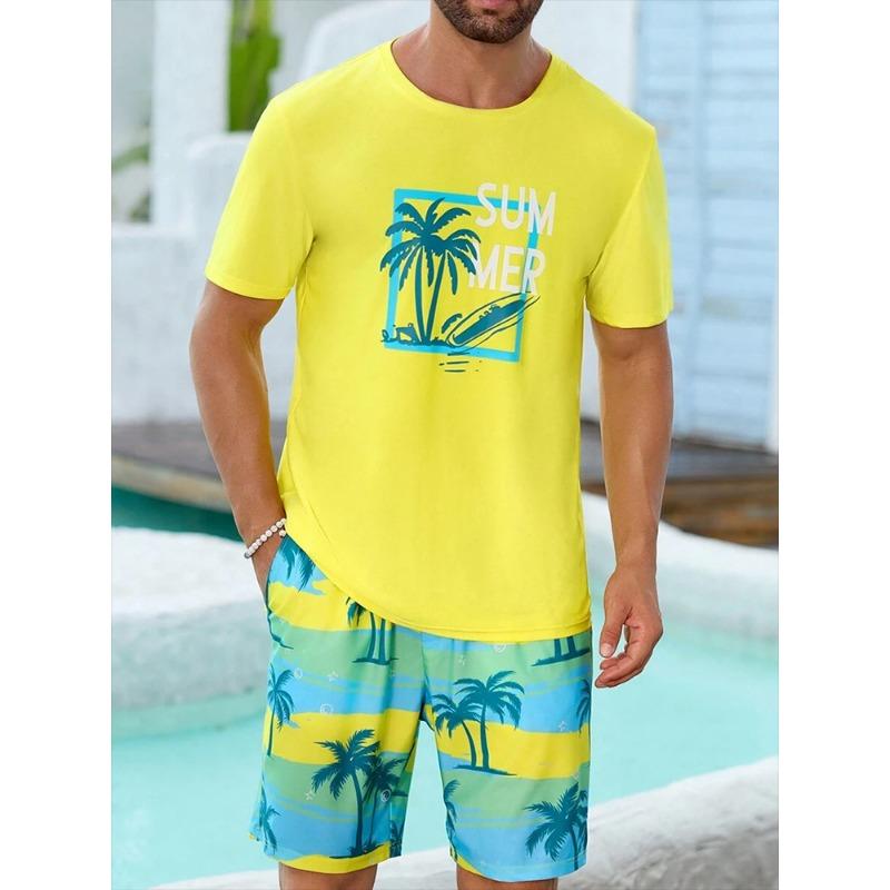 Kurzarm-Shorts-Set für Herren mit gelbem Enten-Print, Sommer-Set für Herren, 2-teiliges Hawaii-Set für Herren, lässiges T-Shirt für den Außenbereich, Strand-Shorts für Herren 4XL