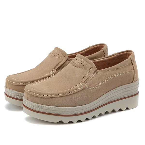 Frauen Mode Faul Schuhe Aus Echtem Leder Dicken Boden Slip Auf Schuhe Keil Plattform Schuhe Damen Schuh 41 khaki