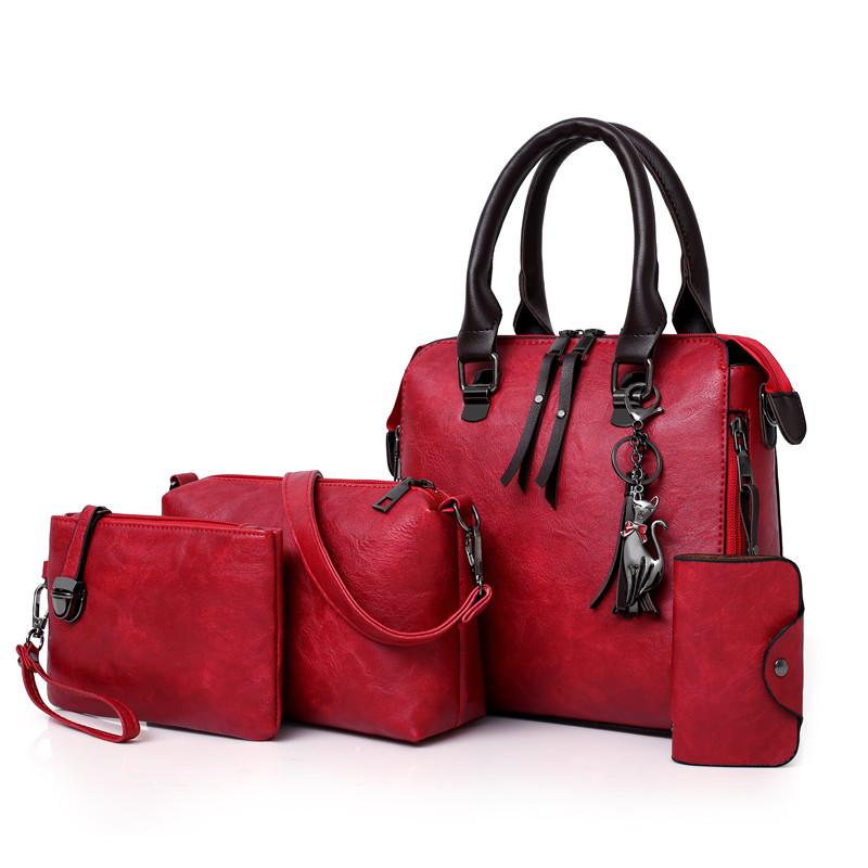 Retro Eimer Tasche Kleine Weibliche Hit Farbe Mode Schulter Messenger Tasche Mobile Handtasche Tasche Set rot