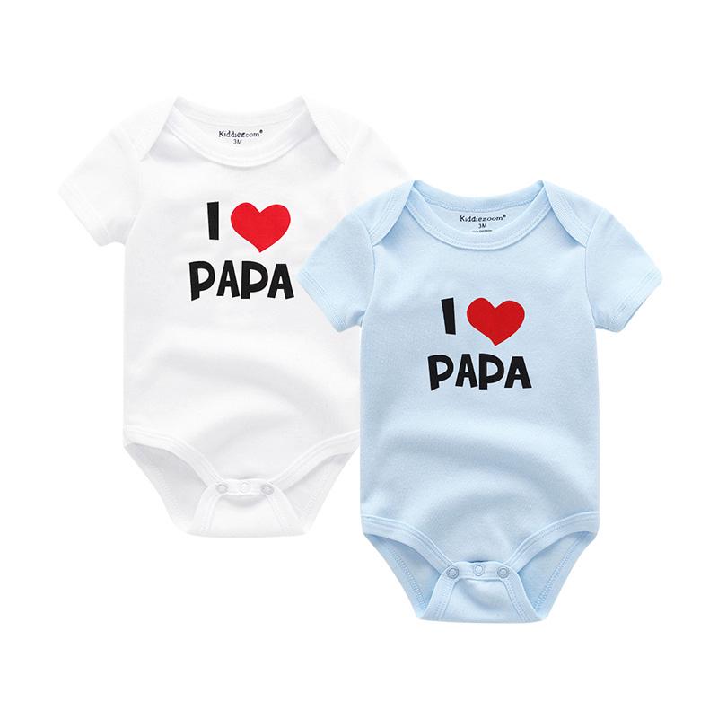 2PCS Neugeborenen Baby Kleidung Kurzarm Mädchen Jungen Kleidung I Love Papa Mama Design Baumwolle Strampler 3M