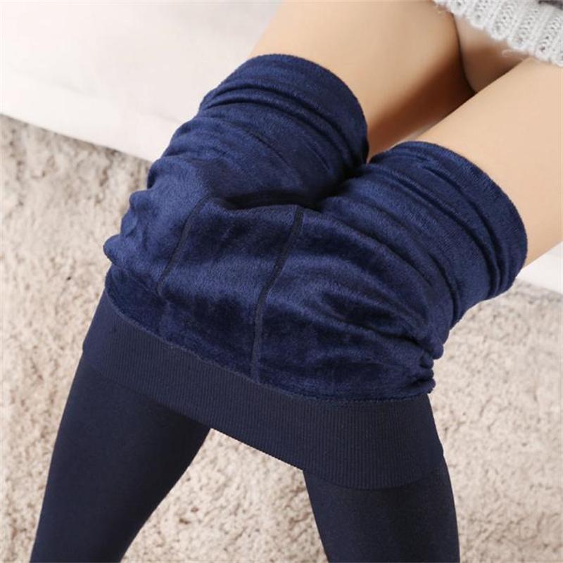 Auroth Winter-Frauen-Plus-Samt-warme Leggings, elastische hohe Taille, verdickte Leggings, hohe Stretch-Leggings 3XL blau