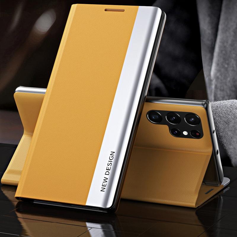 Flip-Cover Leder Handytasche für Samsung Galaxy S25 Ultra S24 FE S23 S22 Plus S21 A56 A36 A16 A55 A15 A35 A26 A14 A52 A12 A14 A54 5G Samsung S21 Plus gelb