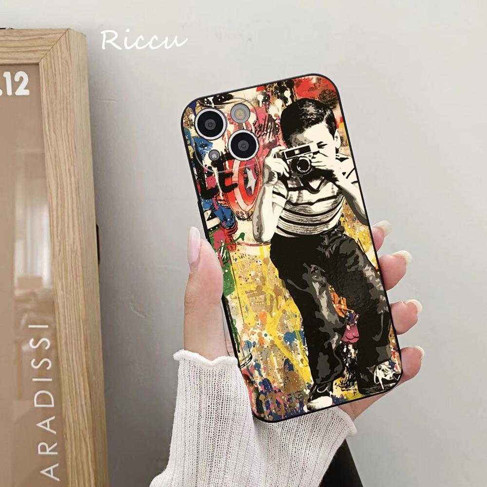 FÜR IPhone 14 Banksy Graffiti Kunst Abstrakte Weiche Fall für Iphone 14 11 12Pro 8 7 Plus X 13Pro MAX SE2020 XR XS Abdeckungen iphone 12 Pro