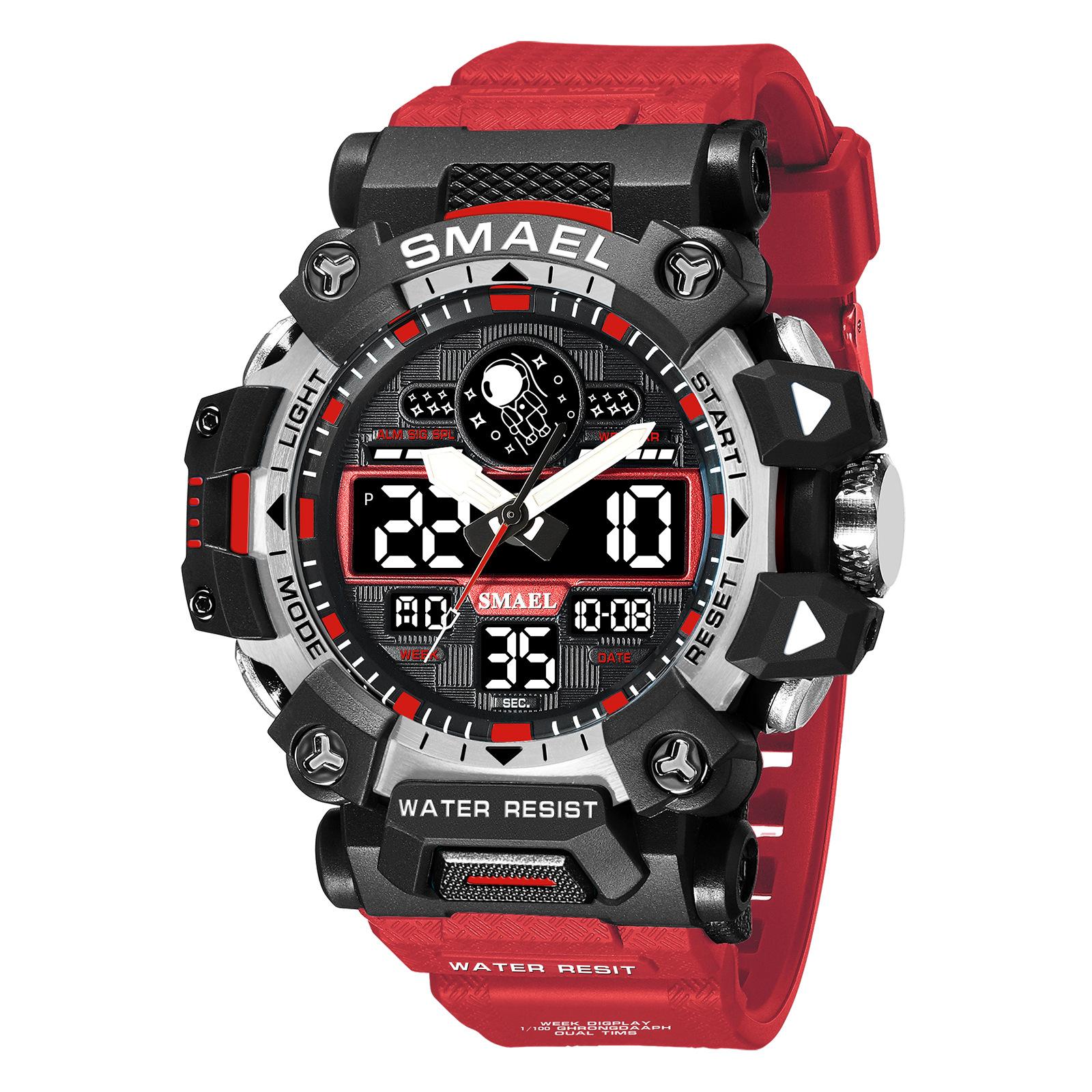 SMAEL Herrenuhren Sport Top-Marke Luxus Dual Display Quarzuhr Männer Militär Sport Wasserdichte Uhr Digitale elektronische Uhr 8078 With Package rot