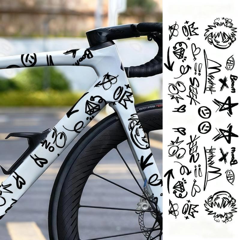 1 Set MTB Rennrad Rahmen Aufkleber Cartoon DIY Reflektierend Wasserdicht Fahrrad Aufkleber Für Fahrrad Rahmen Oberrohr black