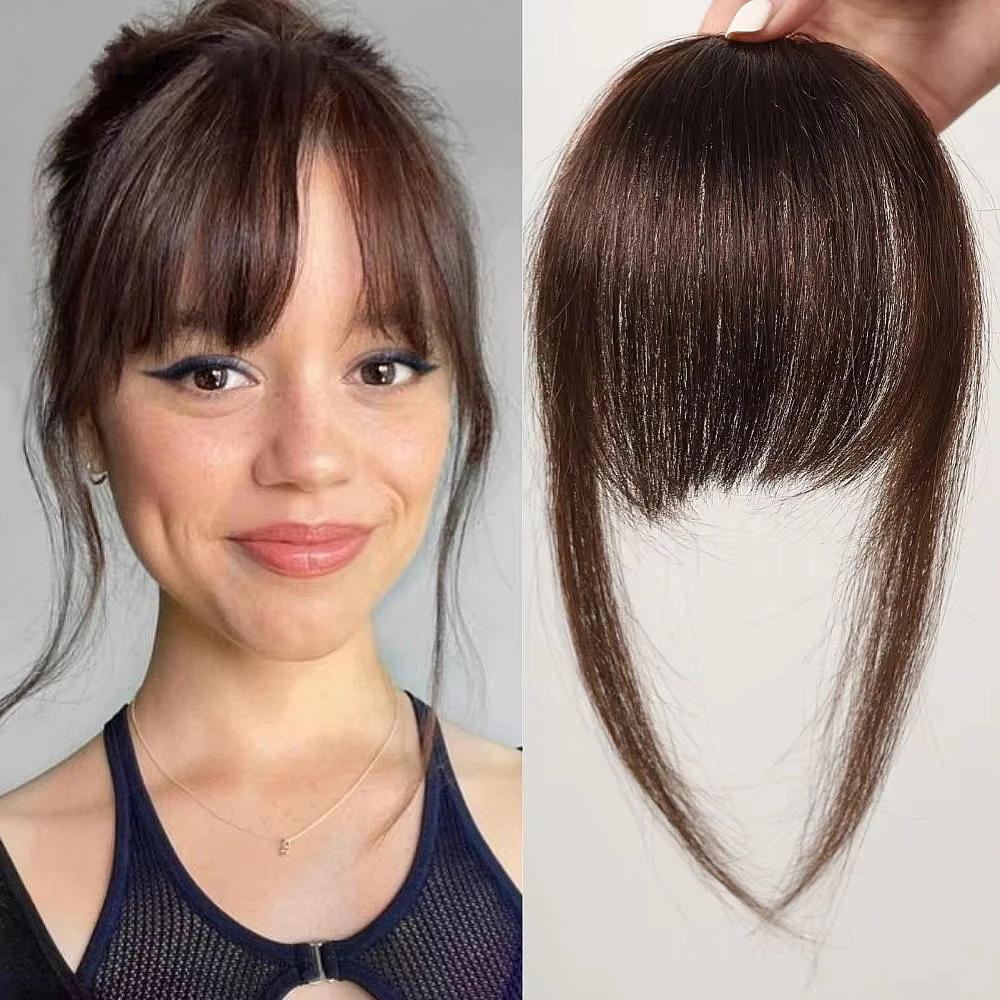 100% Echthaar Pony Naturbraun Haarclip Pony Fransen mit Schläfen Haarteil für Frauen Clip-on Luftpony 4,5 Zoll 1pc&6inches white