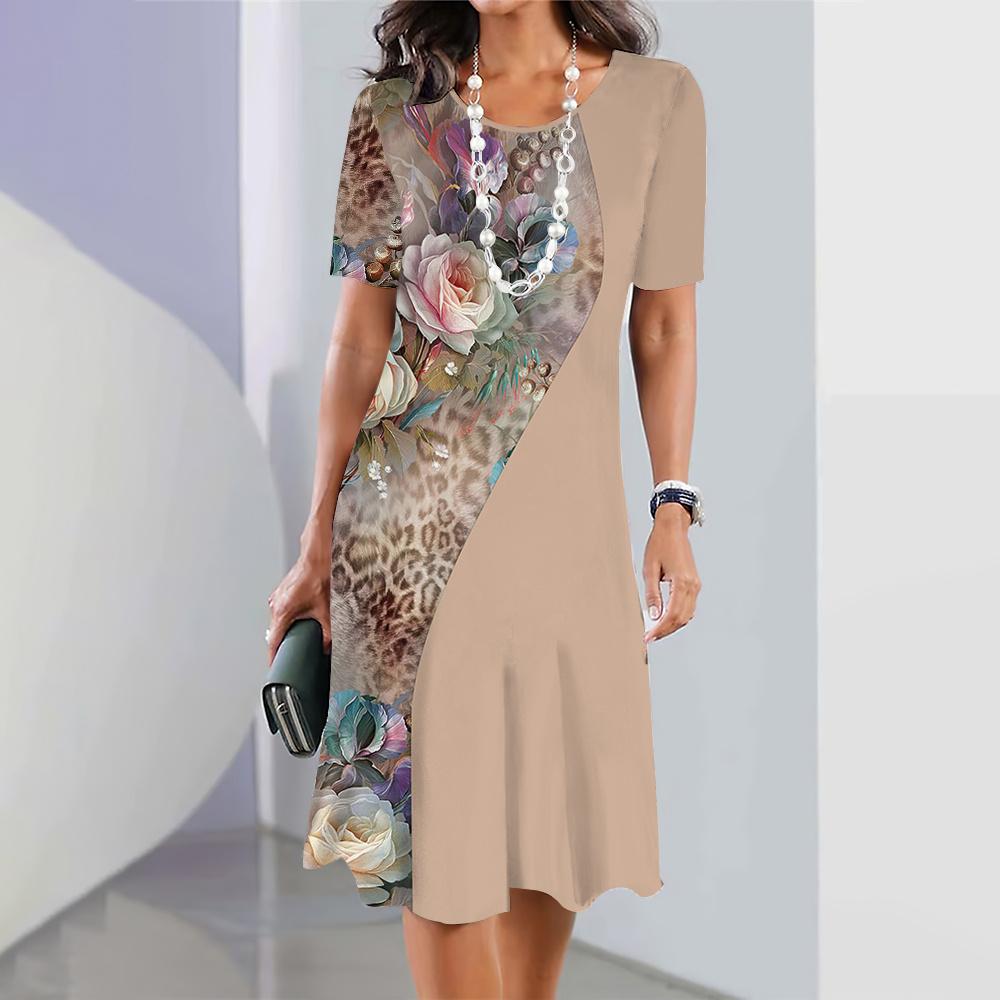 Sommerkleider für Damen, modisch, Colorblock-Print, Top, Urlaub, lässig, kurzärmelig, Harajuku, Blumenkleidung, elegante Mädchenkleider 5XL