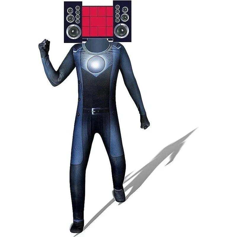 Skibidi Toilettenkostüm, Spiel, Cosplay, Lautsprecher, Mann, TV, Mann, Bodysuit, Overall, Maske, Cosplay, Halloween, Kostüme für Männer und Kinder 160