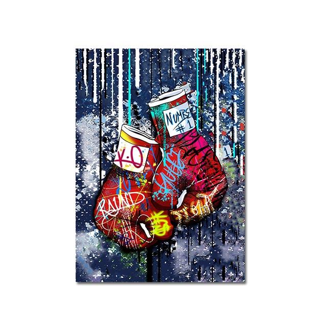 Boxhandschuhe Leinwandmalerei Pop Graffiti Kunst Poster Druck Abstrakt Wandkunst Hängebild für Modernes Wohnzimmer Heimdekor 21x30cm No Framed gray