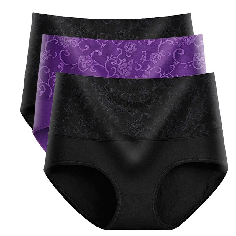 M-5XL Slips für Damen Hohe Taille Bauchweg-Unterwäsche Baumwolle Nahtlose Slips Mädchen Übergröße Unterhose Intimates Weiblich 3 Stück/Los 3XL blue