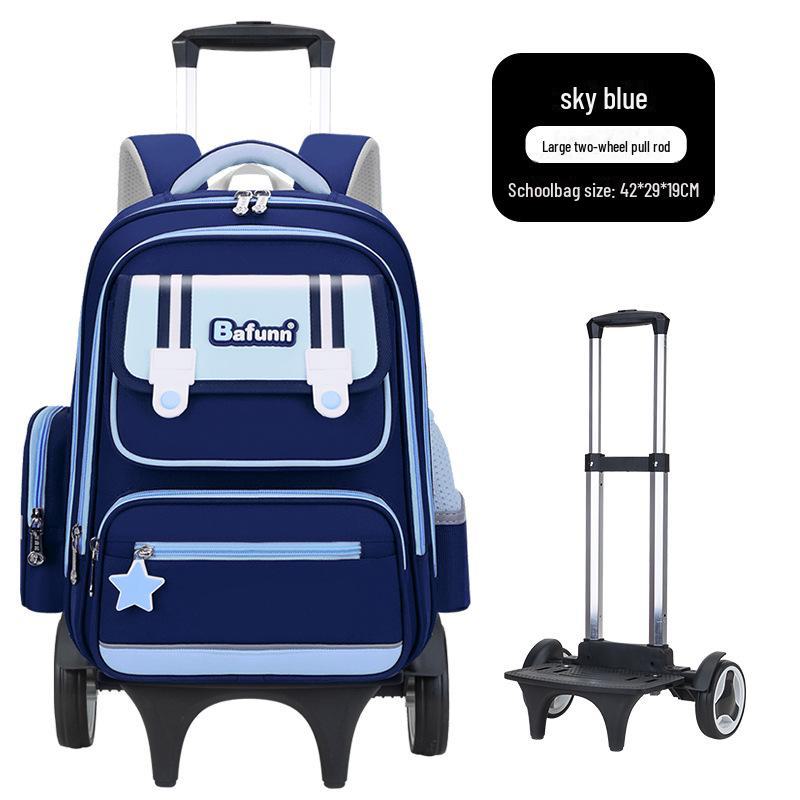 25 neue leichte Trolley-Schulranzen mit großem Fassungsvermögen für Jungen und Mädchen der Klassen 1-6 upgraded large two-wheeled trolley himmelblaue
