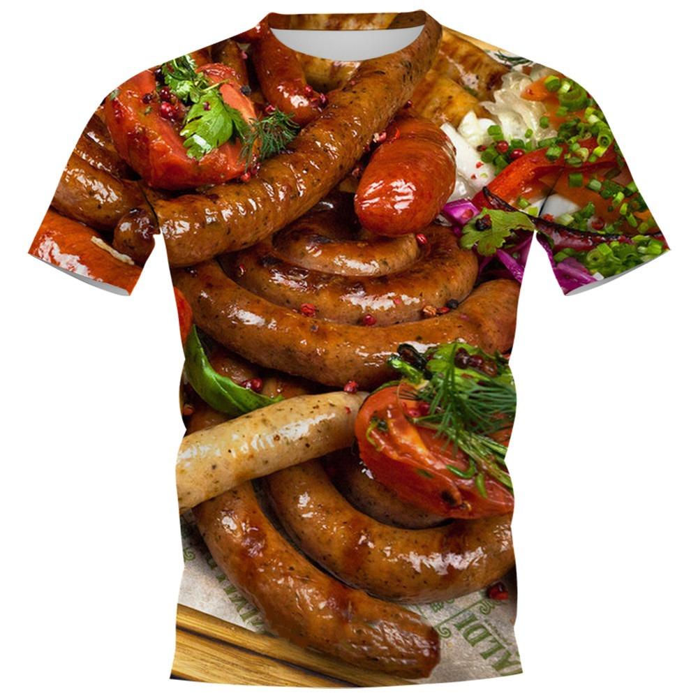 Lustige Wurst Essen 3D-Druck T-Shirts Männer Frauen Lässig O-Ausschnitt Kurzarm T-Shirt Übergroße Harajuku Y2k Oberteile Tees Kinderbekleidung L