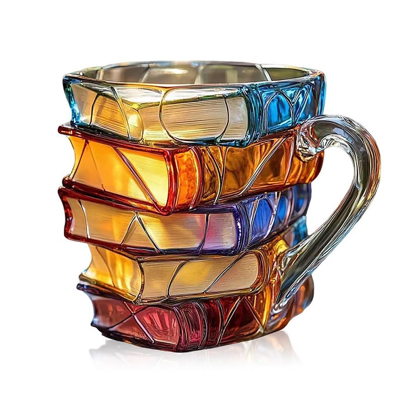 Bemalte Buchtasse 11oz Neuheit 3D Bemalte Bücher Kaffeetasse Einzigartige Bunte Harz Bücher Stapel Kaffeetasse Sammlung Geschenke A