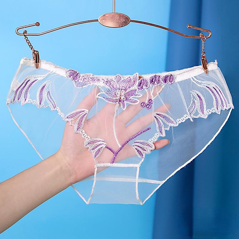 Transparente Sexy Damenhöschen Dessous Blumen Stickerei Weibliche Unterhose Unterwäsche Slips XL weiß