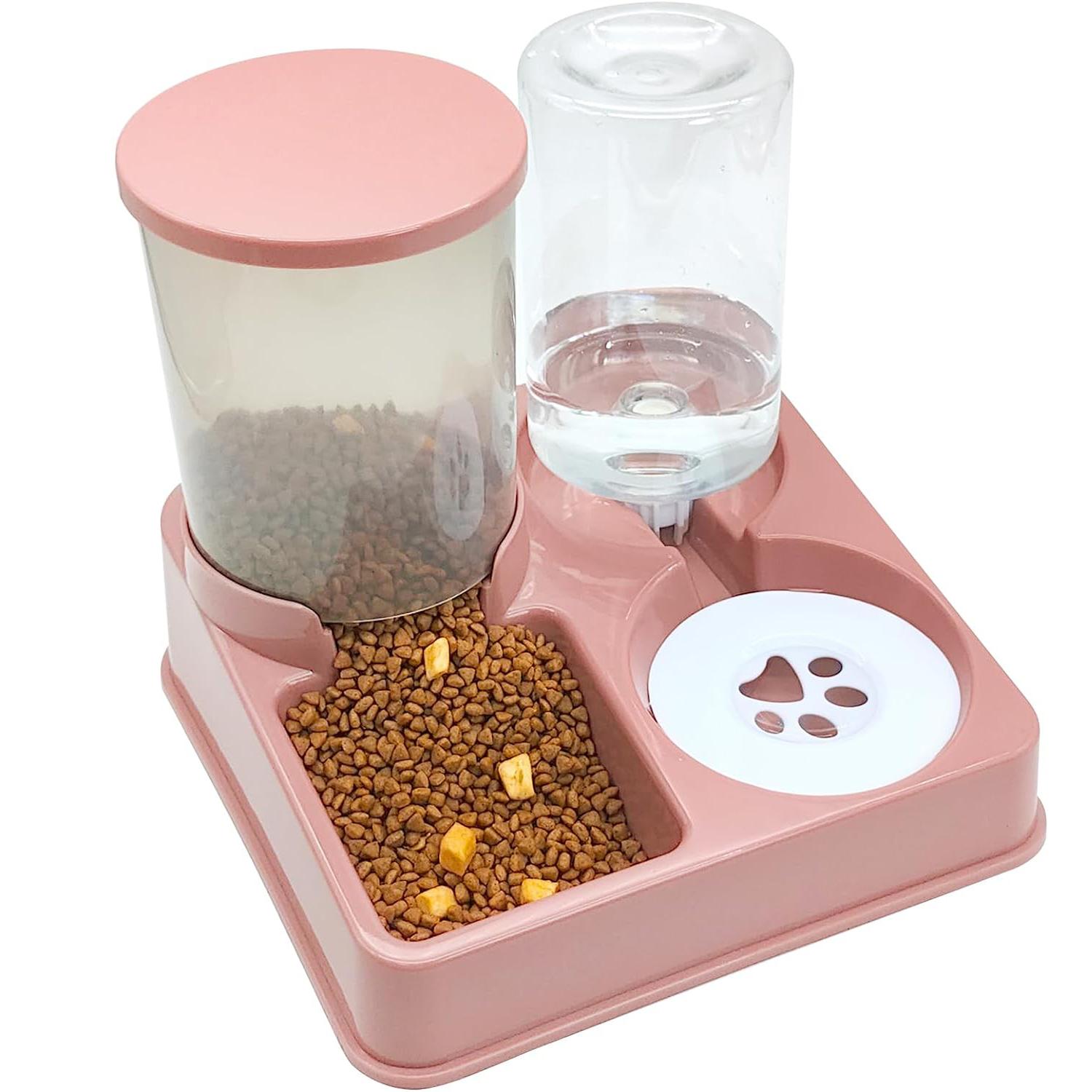 Automatisches Katzenfutter- und Wasserspender-Set, 2-in-1-geneigter automatischer Futter- und Wasserspender für Haustiere, Schwerkraft-Futter- und Wasserspender M gray