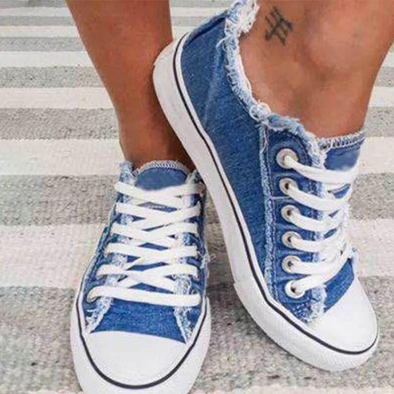 Frauen Segeltuchschuhe 2024 Sommer Denim Segeltuchschuhe Frauen Low Cut Schnürschuhe Frauen Casual Allgleiches Flache Schuhe Plus Sizest56 35 dunkelblaue